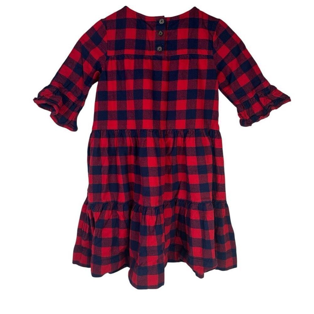 Hanna Andersson Buffalo Plaid Flannel Dress size 8 Red Blue Half Sleeve - Picture 2 of 8